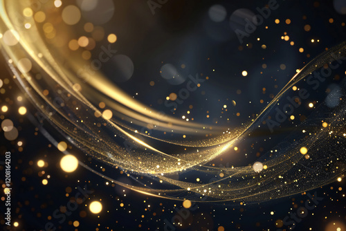 Luxury Gold Waves on Black Background with Sleek Metallic Highlights and Radiant Fluid Motion for Modern Abstract Elegance