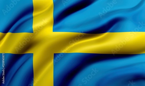 Flag of Sweden blowing in the wind. Full page flying flag, 3D illustration