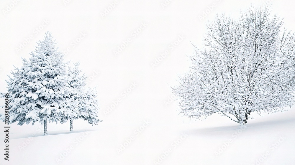 Fototapeta premium Serene Isolated Winter Landscape Covered in Fresh Snow