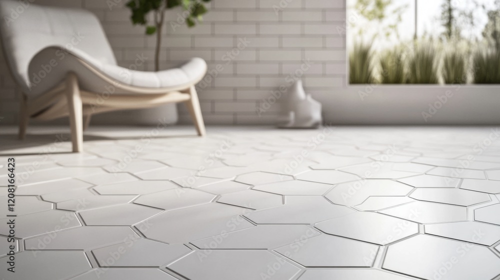 Fototapeta premium Stunning Hexagon Tiles Floor Design in Modern Home Interior