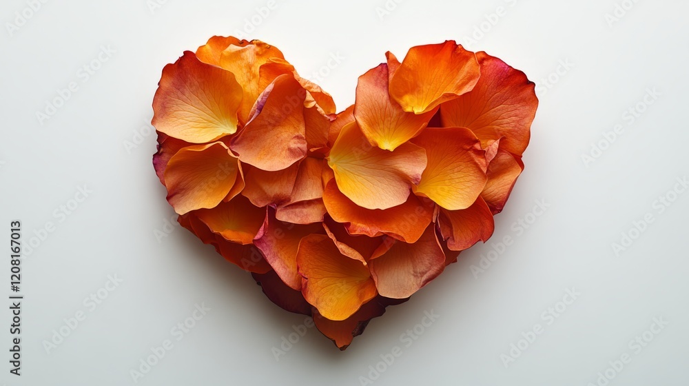A single heart made from rose petals on a soft white background, romantic minimalist style A single heart made from rose petals on a soft white background, romantic minimalist style