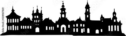 Silhouette of a Vintage Cityscape: Elegant architectural features in black, ideal for design projects or thematic decorations.