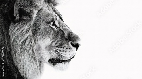 Majestic Lion Profile on Isolated White Background in High Quality