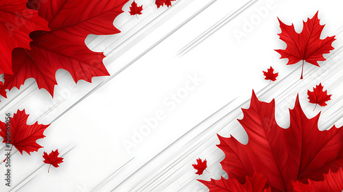 Canada Day patriotic design with a cluster of red maple leaves on a white background, symbolizing Canadian pride, holiday celebrations, and artistic decor theme