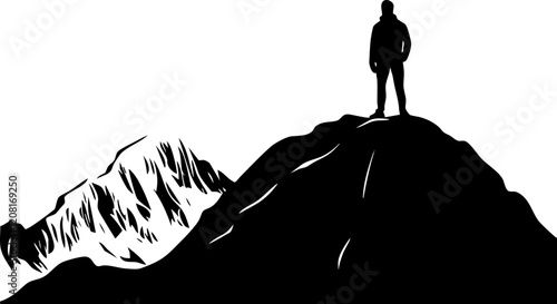 Silhouette of a Mountain Climber: A stark black-and-white image showcasing resilience against majestic peaks, ideal for adventure themes.