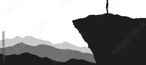 Monochrome Silhouette of a Person on a Cliff: A Scenic View for Inspiration and Reflection