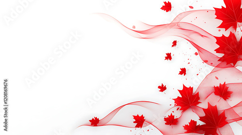 Flowing red maple leaves on a bright white background, representing Canadian pride, patriotism, and festive Canada Day holiday decor themes