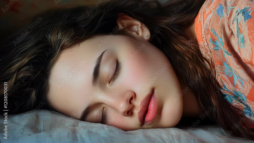 Very attractive woman, lying in bed, sleeping, resting and dreaming Very attractive woman, lying in bed, sleeping, resting and dreaming