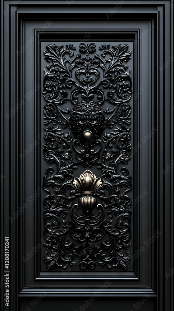 Black Baroque 3D Door Panel Illustration Black Baroque 3D Door Panel Illustration