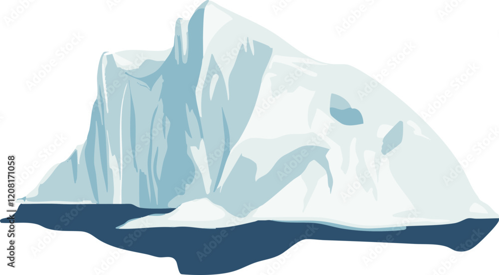 Vector Illustration of a Glacial Iceberg in Blue and White with Simple Lines, Ideal for Environmental Awareness Materials Vector Illustration of a Glacial Iceberg in Blue and White with Simple Lines, Ideal for Environmental Awareness Materials