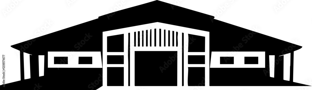 Stylized Black and White Vector of a Barn Structure: Ideal for Agricultural and Rustic Themes Stylized Black and White Vector of a Barn Structure: Ideal for Agricultural and Rustic Themes