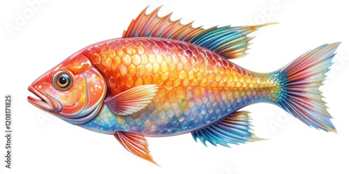 Watercolor illustration of multicolored fish isolated on white background.Vector illustration