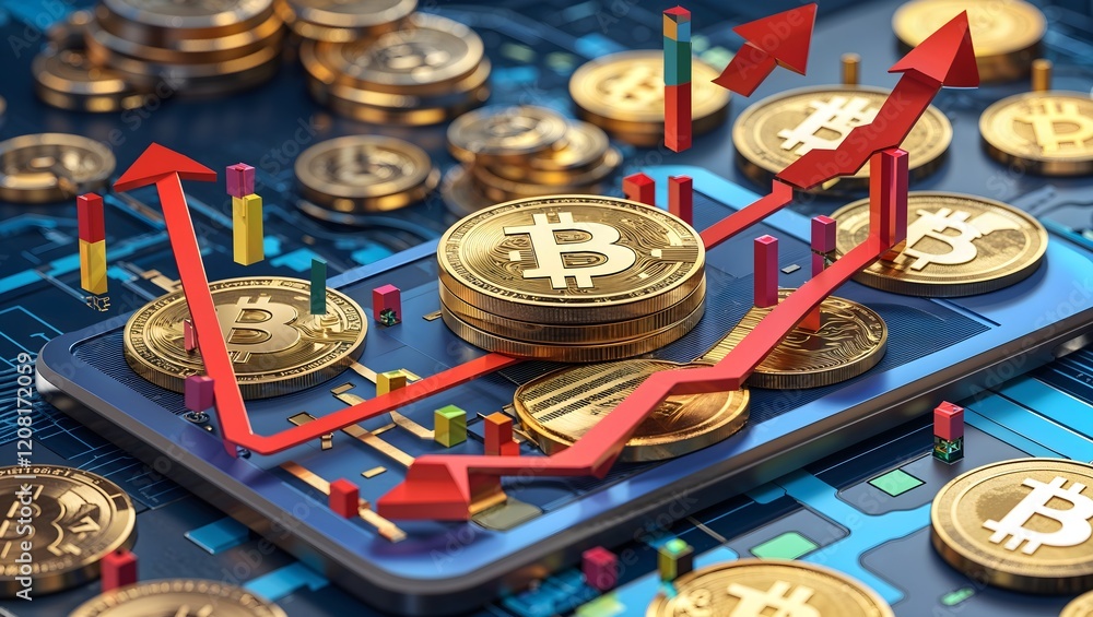 Obraz premium Bitcoin auf blauem Finanzhintergrund