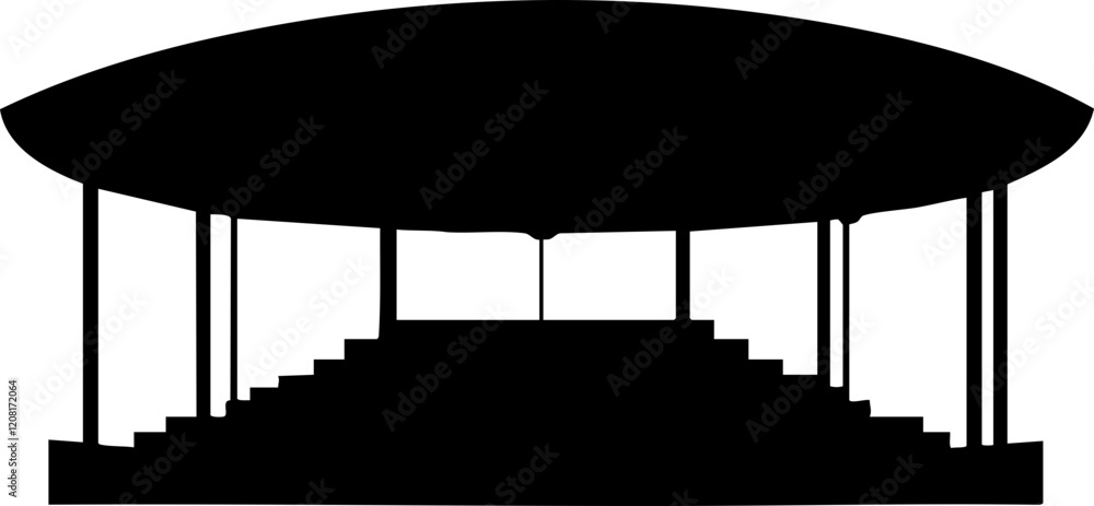Naklejka premium Vector Illustration of a Silhouetted Pavilion with Stairs, Suitable for Event Designs and Architectural Concepts