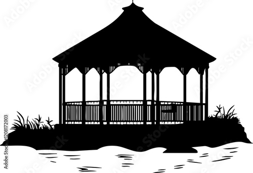 Vector illustration of a decorative gazebo silhouette, perfect for park designs or outdoor themes.