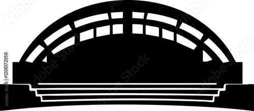 Vector Illustration of a Black and White Pavilion with Steps for Use in Event Planning and Outdoor Promotions