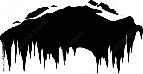 Stylized Vector Illustration of a Mountainous Landscape in Silhouette, Ideal for Outdoor Themes and Adventure Graphics