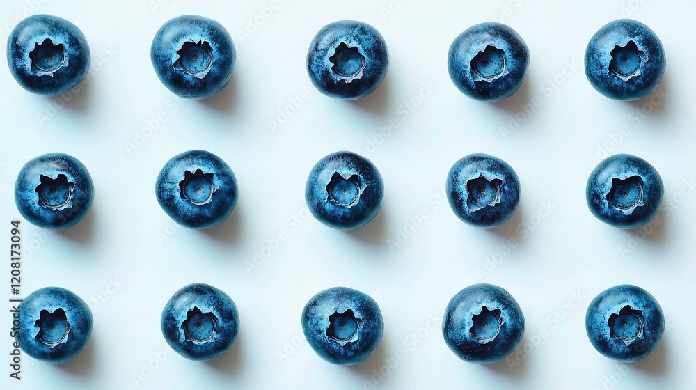 Fresh Organic Blueberries Neatly Arranged Isolated on White Background Fresh Organic Blueberries Neatly Arranged Isolated on White Background