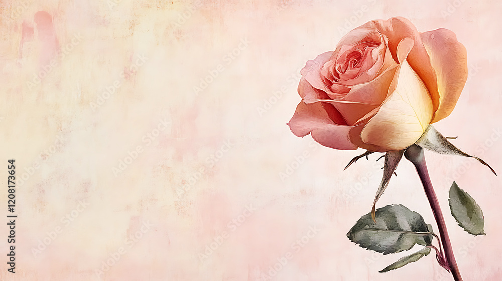 Single delicate pink rose with soft petals on a vintage beige background, celebrating femininity, elegance, and natural beauty for Women's Day themes and floral-inspired designs Single delicate pink rose with soft petals on a vintage beige background, celebrating femininity, elegance, and natural beauty for Women's Day themes and floral-inspired designs