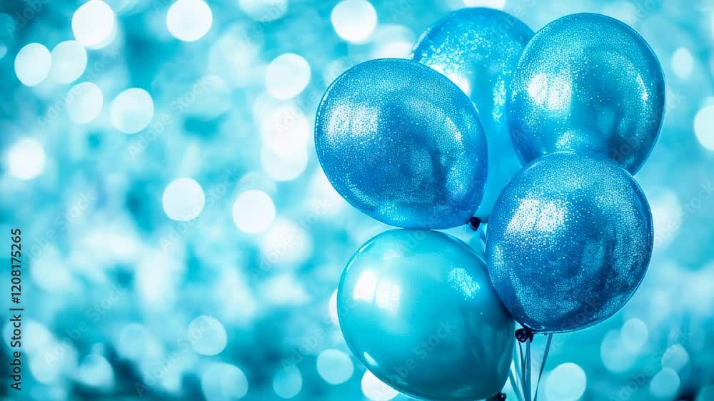 Bright blue balloons shine against a sparkling backdrop at a festive celebration Bright blue balloons shine against a sparkling backdrop at a festive celebration