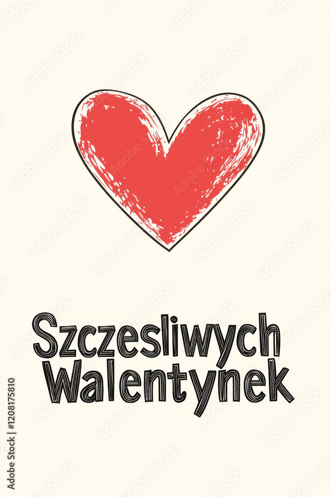 Polish Valentine's greeting card with bold red heart
Polish Valentine's greeting card with bold red heart