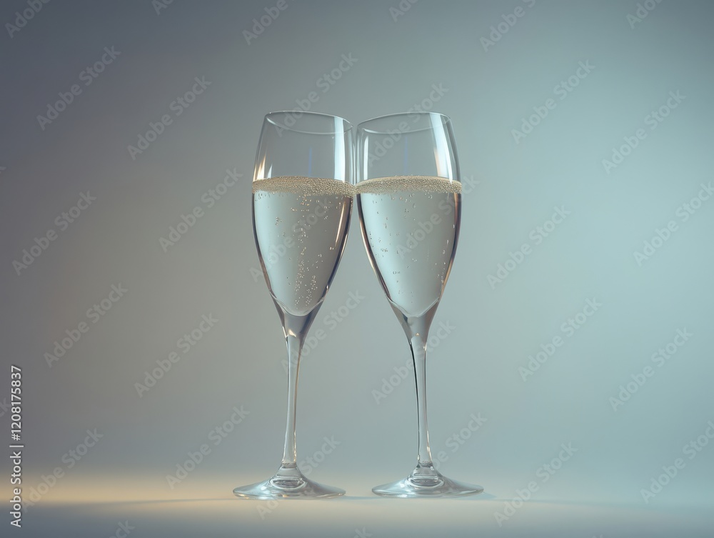 Two champagne glasses clink together symbolizing a heartfelt commitment in an elegant setting capturing a moment joy Two champagne glasses clink together symbolizing a heartfelt commitment in an elegant setting capturing a moment joy