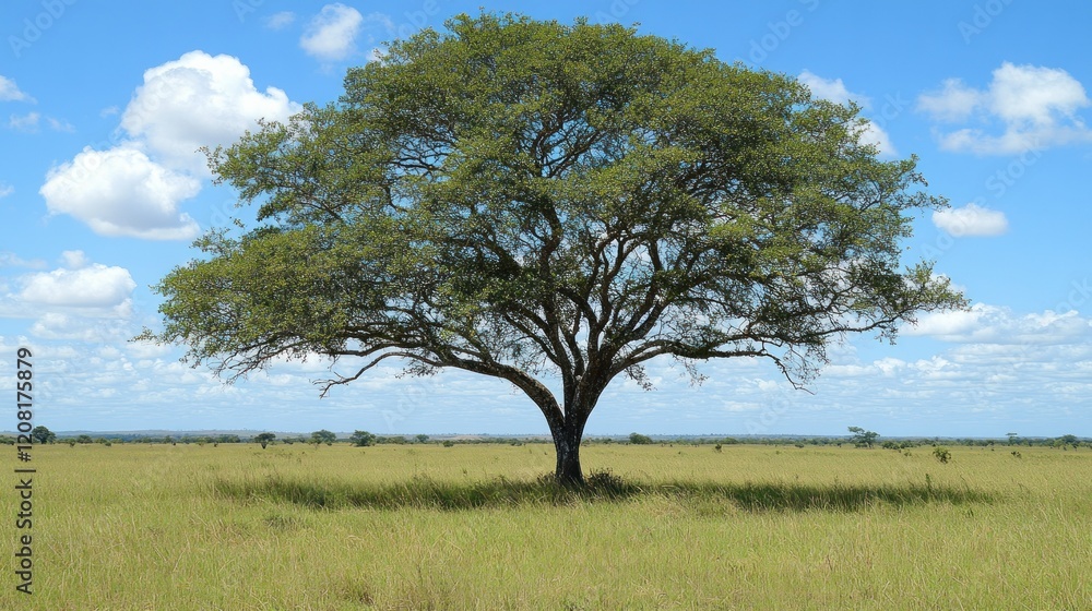 Solitary Tree in Savannah Landscape under a Blue Sky Solitary Tree in Savannah Landscape under a Blue Sky
