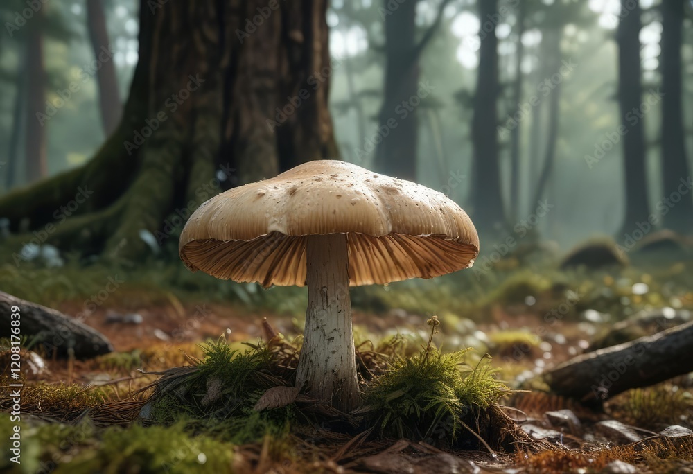 Fototapeta premium Close-up of weeping widow mushroom in the woods, fungus, forest, damp