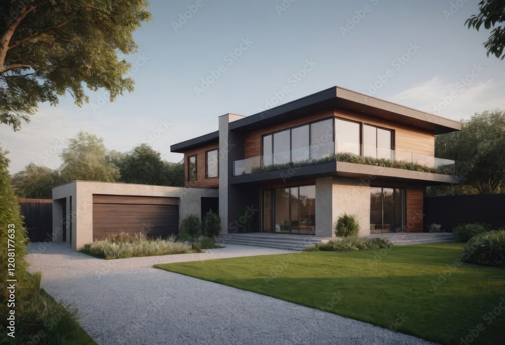 A modern house with a swimming pool in the spacious backyard A modern house with a swimming pool in the spacious backyard