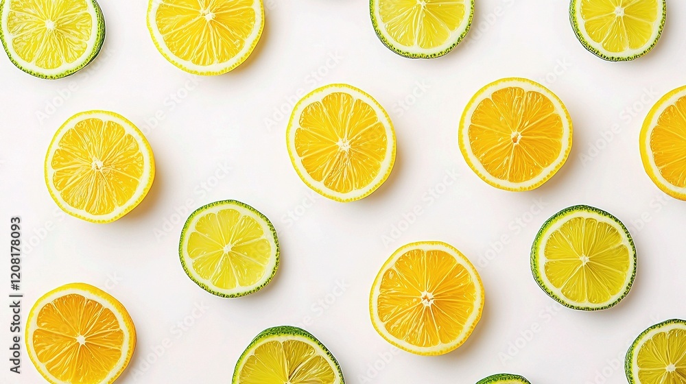 Fototapeta premium Fresh Lemon and Lime Slices Isolated on White Background