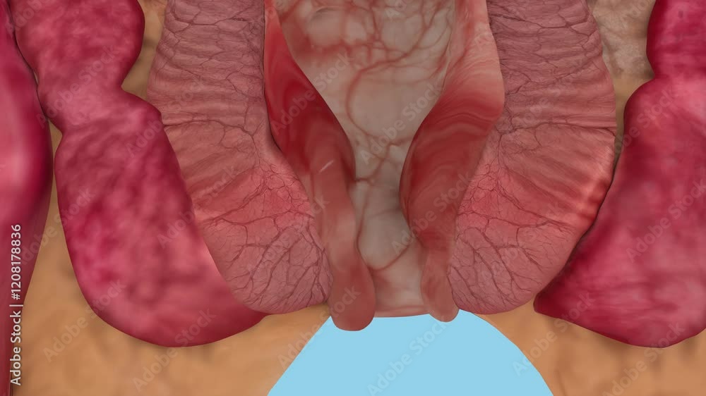 Medical animation of hemorrhoids. Internal and external hemorrhoids ...