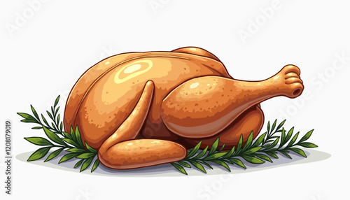 Vibrant roasted chicken leg garnished with herbs, appetizing decor