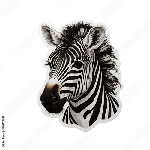 Realistic Zebra Head Sticker Illustration