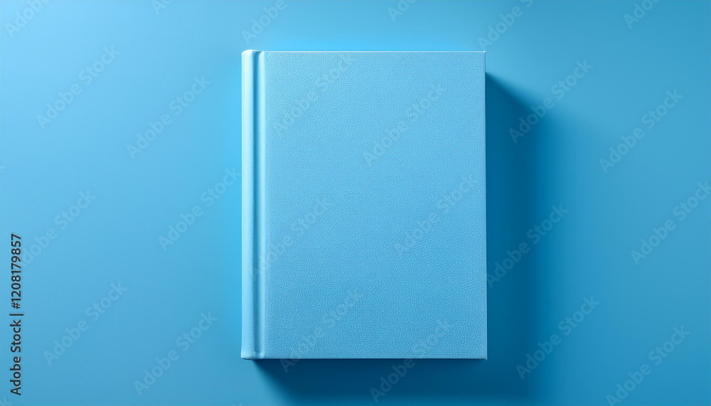 Blue book with blank hard cover on matching backdrop. Minimalist template design. Flat lay. Mock-up Blue book with blank hard cover on matching backdrop. Minimalist template design. Flat lay. Mock-up