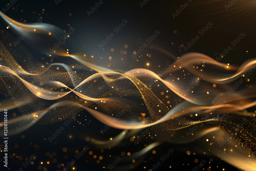 Obraz premium Luxury Gold Waves on Black Background with Sleek Metallic Highlights and Radiant Fluid Motion for Modern Abstract Elegance