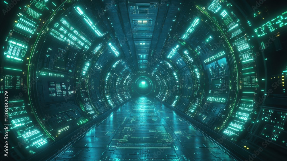 Futuristic digital tunnel with neon lights Futuristic digital tunnel with neon lights