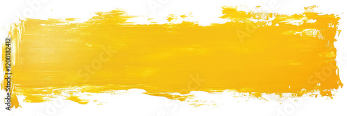 Bright yellow brush stroke on white background captures the essence of abstract artistry