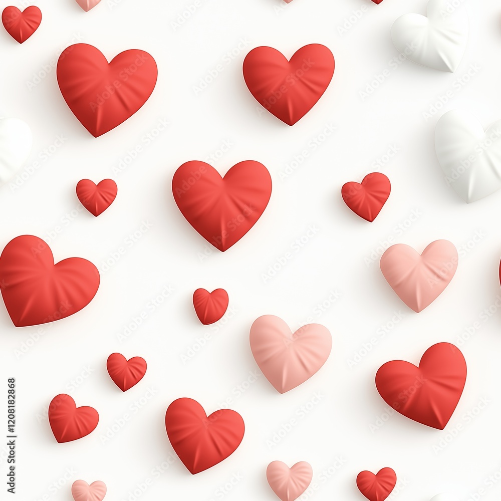 Repeated pattern of red and pink faceted hearts creating a vibrant and cheerful background Repeated pattern of red and pink faceted hearts creating a vibrant and cheerful background
