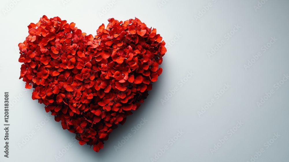 Heart shaped red flower arrangement on minimalist background for valentine's day Heart shaped red flower arrangement on minimalist background for valentine's day