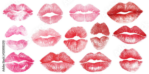 PNG Colorful lipstick kiss prints collection, element set on transparent background