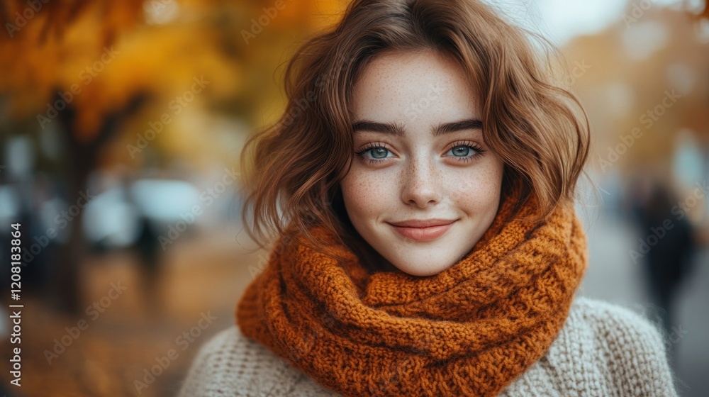 Autumn Portrait: A Freckled Beauty in Knitted Scarf Autumn Portrait: A Freckled Beauty in Knitted Scarf