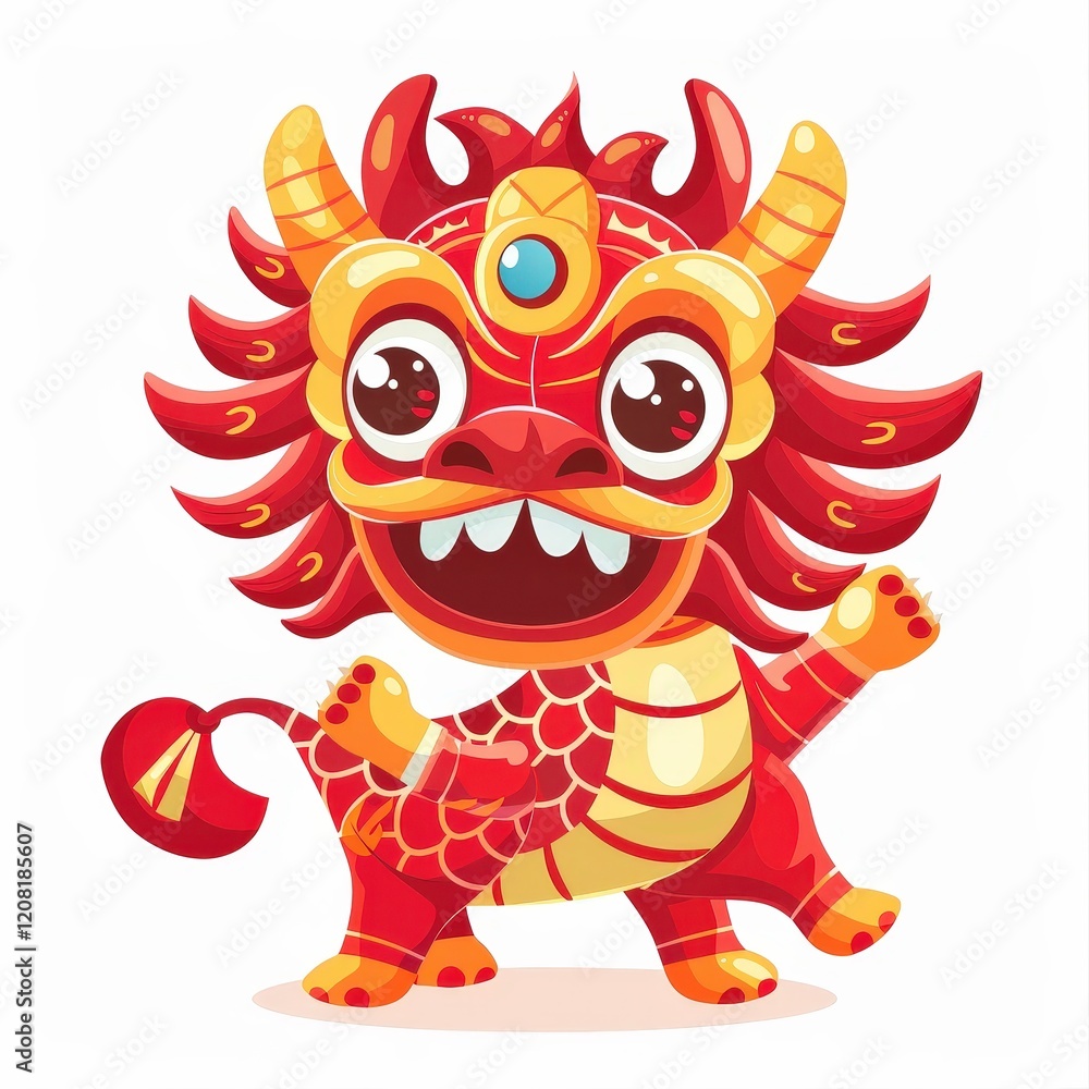 Fototapeta premium A cartoon dragon with a red body