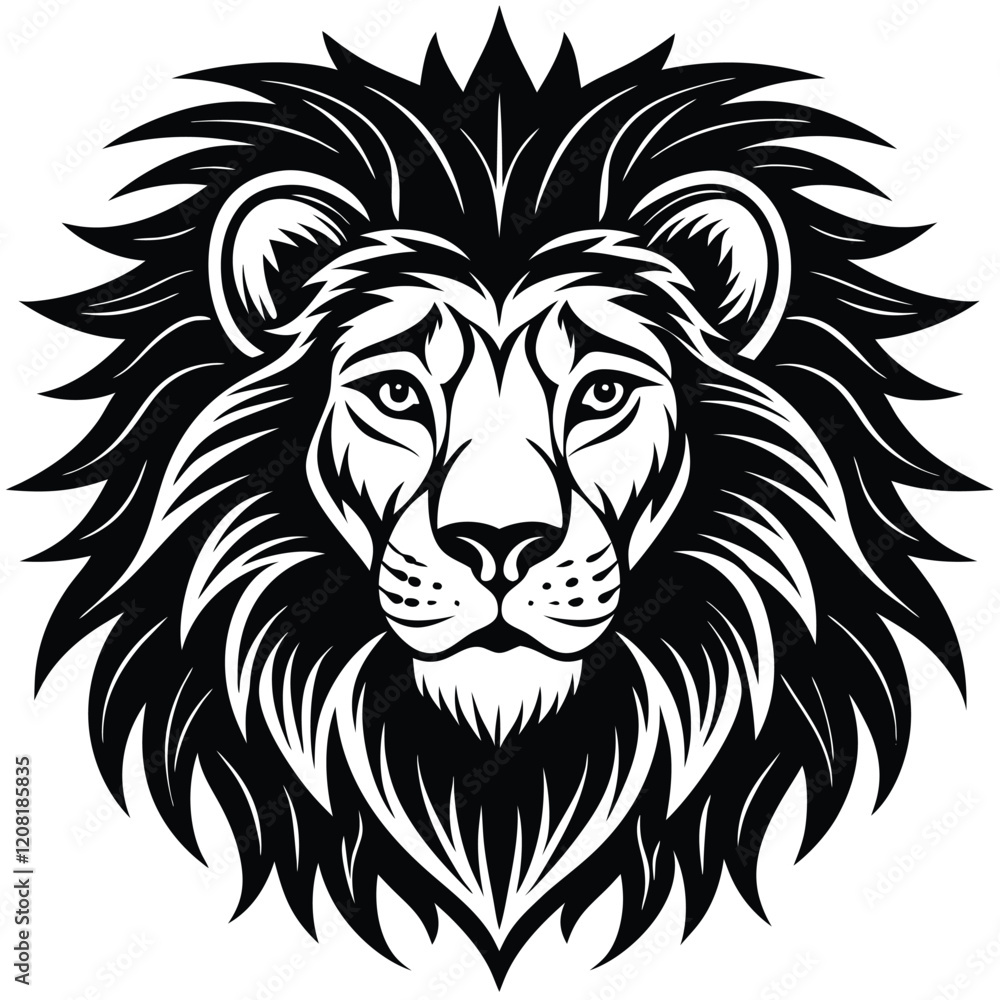 Fototapeta premium Black color lion head silhouette vector art illustration icon logo