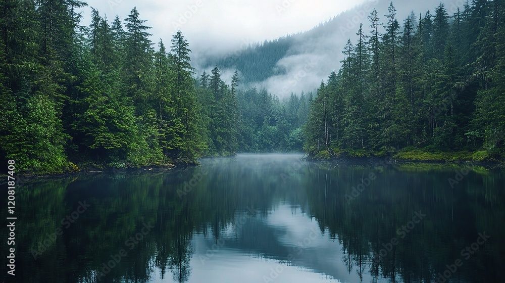 Serene Morning Fog Rolling Over Calm River Surrounded by Trees