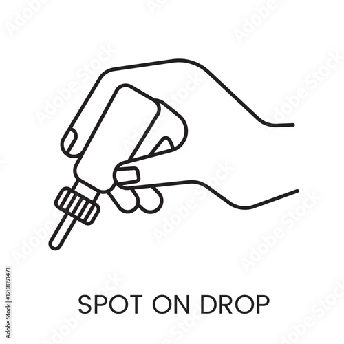 An icon of a hand holding a dropper in vector, symbolizing careful application of liquid medication, with an editable stroke