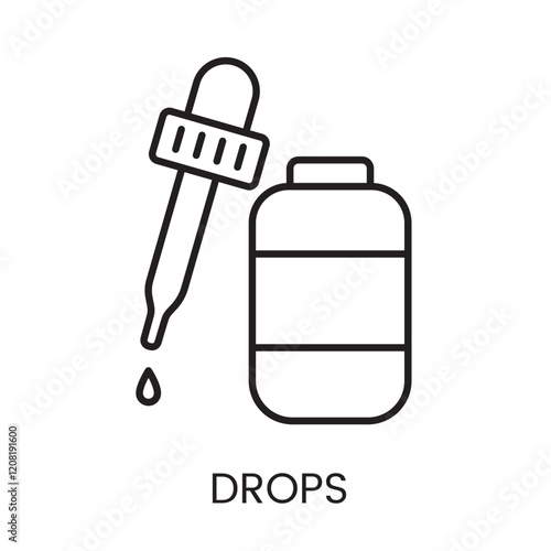 An icon of a dropper with a bottle in vector, symbolizing liquid medications or drops, with an editable stroke