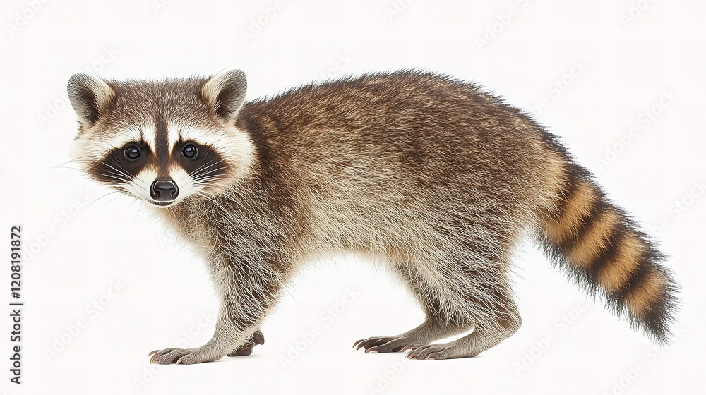Fototapeta premium Raccoon Standing Alertly in Isolated Environment with Unique Features
