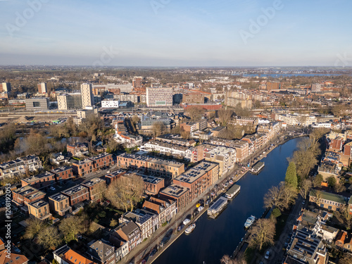 Wallpaper Mural Aerial drone photo of the canal houses in Gouda, the Netherlands. Torontodigital.ca