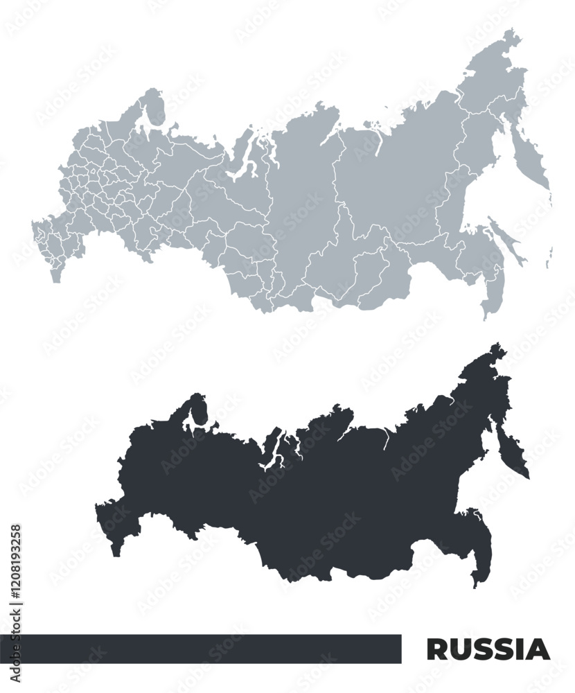 Obraz premium Russia flat and border outline vector maps