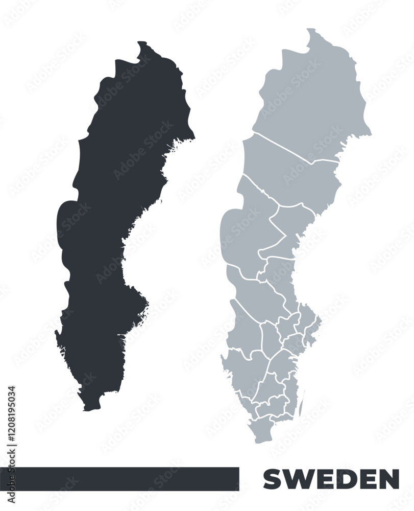Sweden flat and border outline vector maps Sweden flat and border outline vector maps